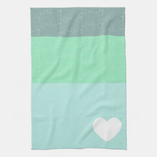 Valentines Herz Hand Gezeichnet Liebe Blue Green Geschirrtuch