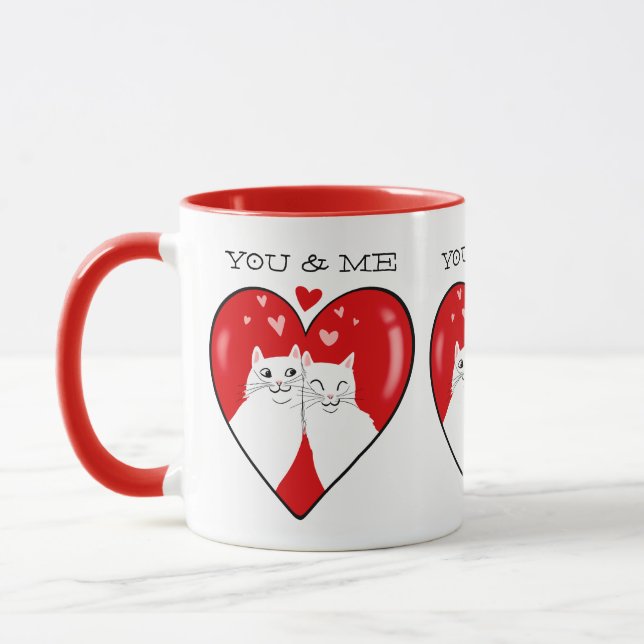 Valentines Herz Weiße Katzen YOU&ME Tasse (Links)
