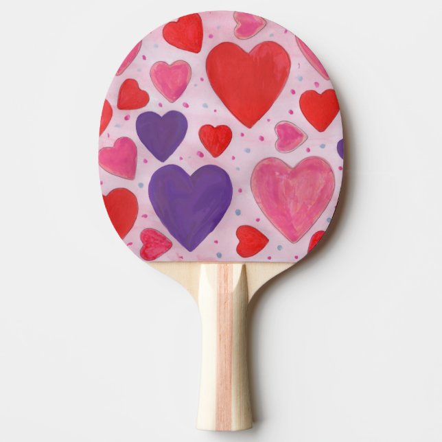 Valentines hört Rot Rosa Lila zweiseitige Printwer Tischtennis Schläger (Vorderseite)