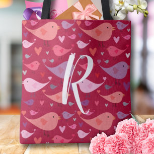 Valentines hört Vögel Rosa Stilftiges Monogramm
