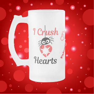 Valentine's I Crush Hearts niedliche Spinne Mattglas Bierglas