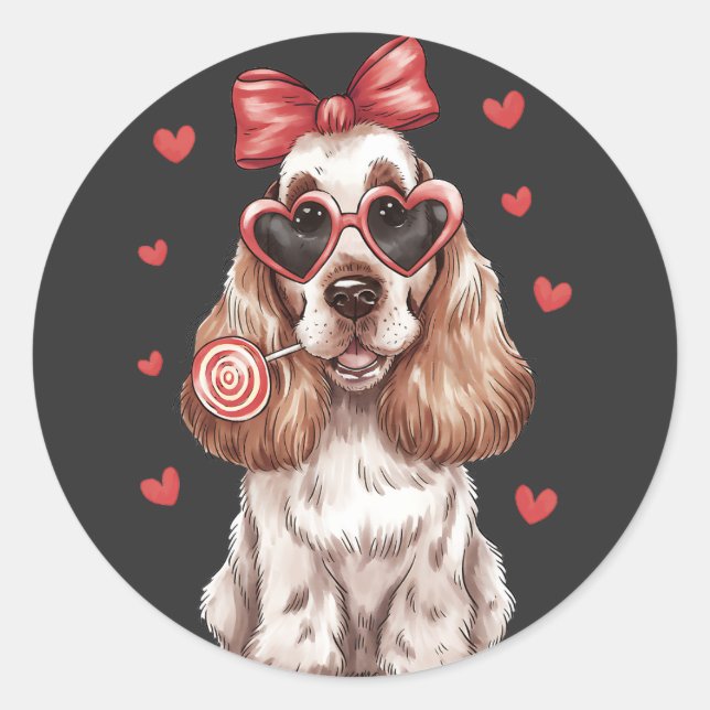 Valentine's Joy mit Cocker Spaniel Sweet Lollipop Runder Aufkleber (Vorderseite)