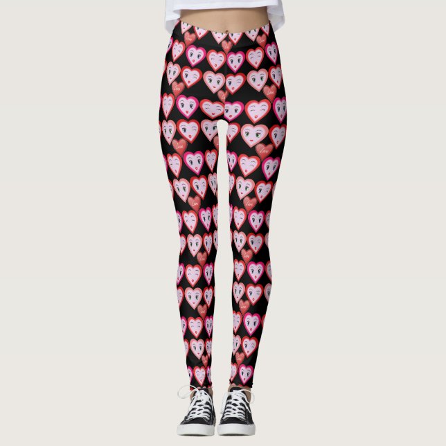 Valentines Liebe Candy Hearts and Faces Leggings (Vorderseite)