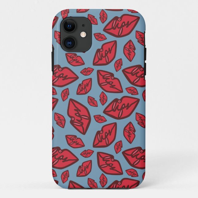 Valentine's Lips Blau und Rot Muster Case-Mate iPhone Hülle (Rückseite)