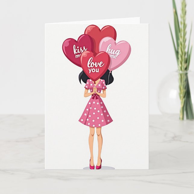 Valentines Love You Kiss Hug Card Karte (Vorderseite)