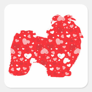 Valentines Matching | Couple Love Hearts Shih Tzu Quadratischer Aufkleber