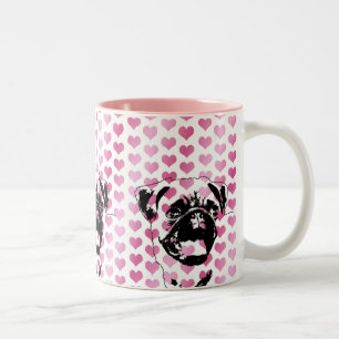 Valentines - Mops-Silhouette Zweifarbige Tasse