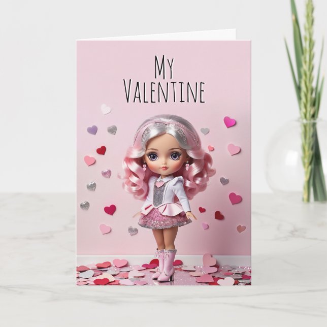 Valentines Niedlich Doll Valentines Karte (Vorderseite)