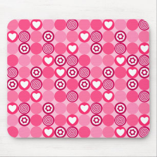 Valentines Niedliches rosa Herz- und Blume Dots Mu Mousepad