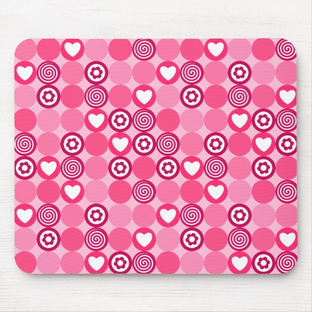 Valentines Niedliches rosa Herz- und Blume Dots Mu Mousepad (Vorne)