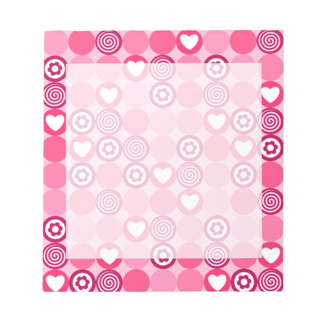 Valentines Niedliches rosa Herz- und Blume Dots Mu Notizblock (Vorderseite)
