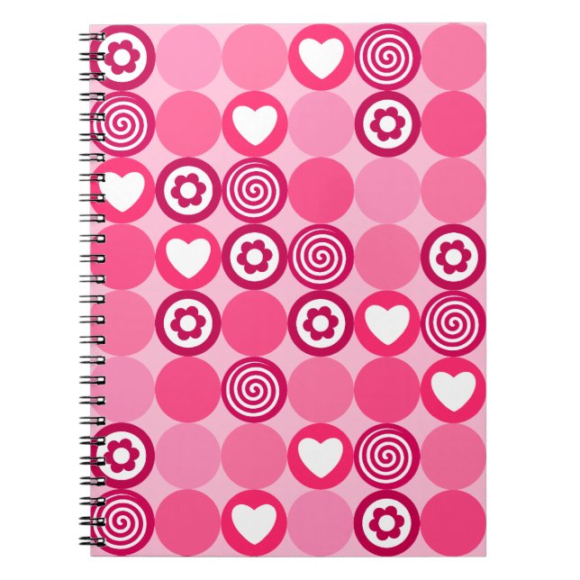 Valentines Niedliches rosa Herz- und Blume Dots Mu Notizblock (Vorderseite)