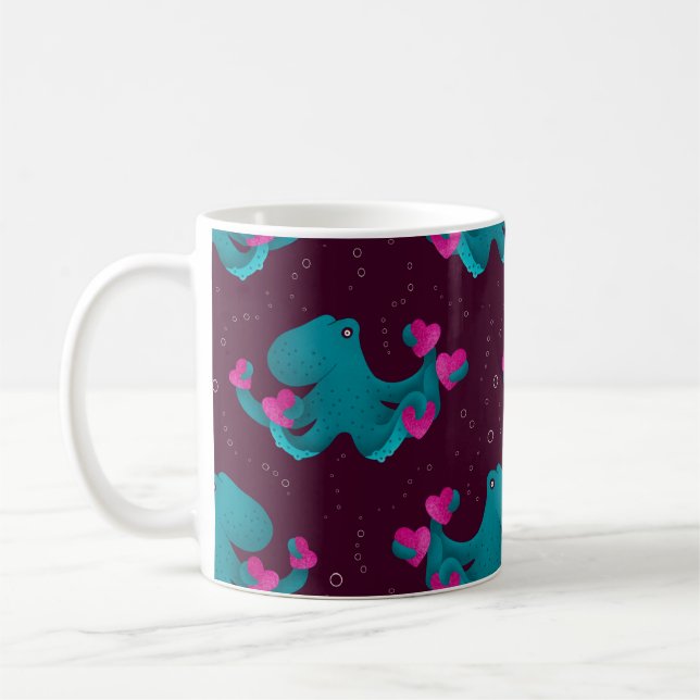 Valentine's Octopus and Hearts Kaffeetasse (Links)