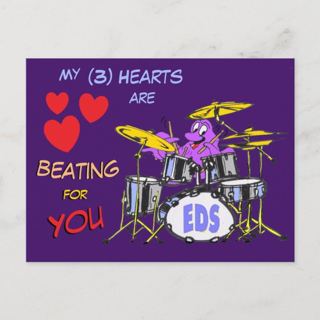 Valentines Octopus Cartoon 3 Herzen Postkarte (Vorderseite)