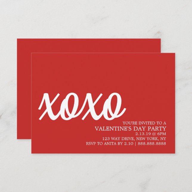 Valentine's Party Invite - xoxo rot Einladung (Vorne/Hinten)