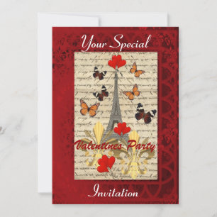 Valentines Party Paris und Schmetterlinge Einladung