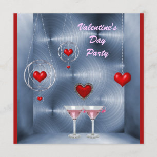 Valentine's Party Red Hearts & Pink Martini Einladung