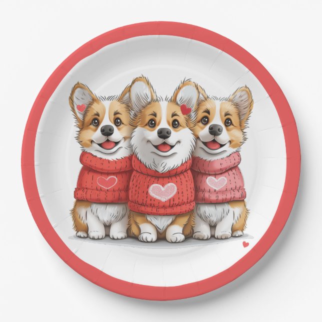 Valentines Pembroke Welsh Corgi Dogs Pappteller (Vorderseite)