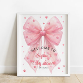 Valentines Pink Bow Hearts Baby Dusche Willkommen Poster