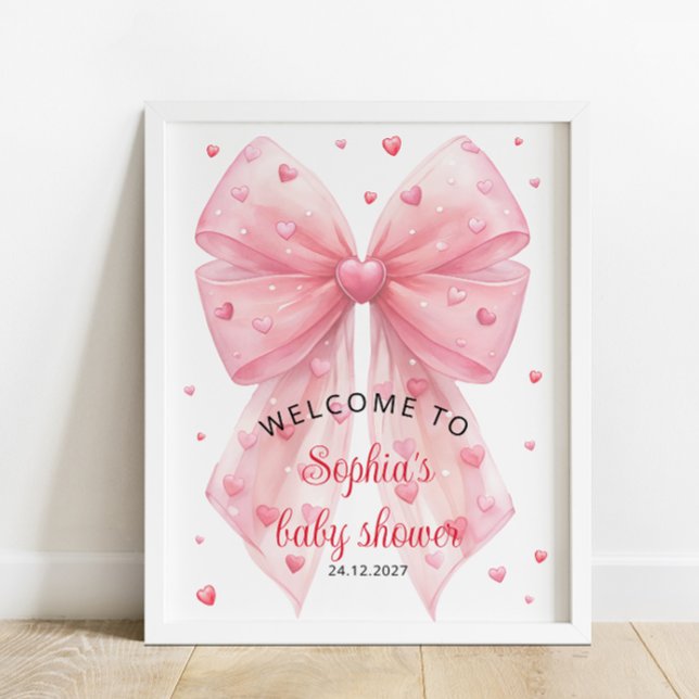 Valentines Pink Bow Hearts Baby Dusche Willkommen Poster (Von Creator hochgeladen)