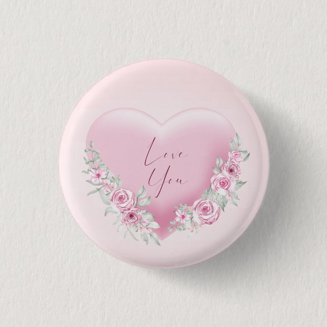 Valentines Pink Heart Button (Vorderseite)