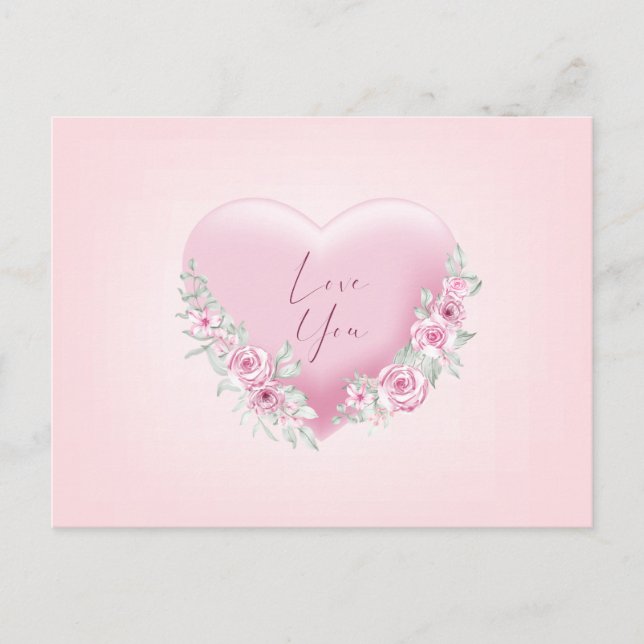 Valentines Pink Heart Postkarte (Vorderseite)