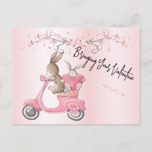 Valentines Pink Moped Hearts Postkarte