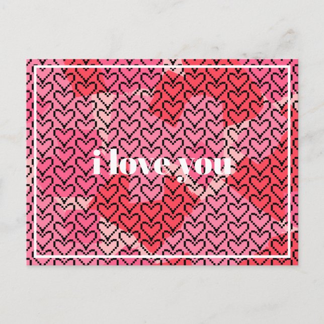 Valentines Pixels Heart Postkarte (Vorderseite)