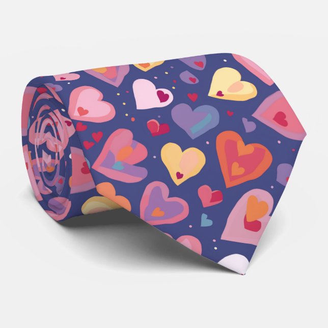 Valentine's Playful Multicolored Watercolor Hearts Krawatte (Gerollt)