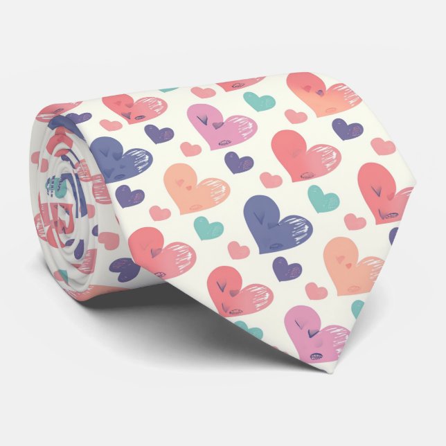 Valentine's Playful Multicolored Watercolor Hearts Krawatte (Gerollt)