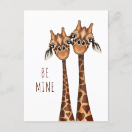 Valentines Postcard - 'Be Mine' Love Giraffen Postkarte