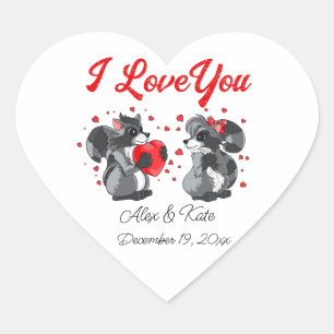 Valentines Raccoon Herz-Aufkleber