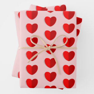 Valentines Red Heart Pattern Light Pink Geschenkpapier Set