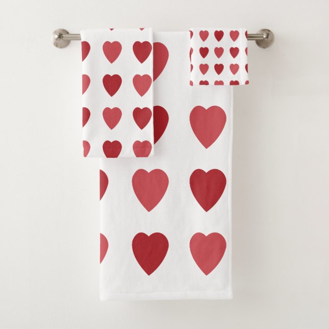 Valentines Red Hearts Valentines Badhandtuch Set (Insitu)