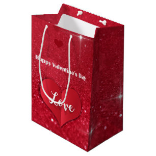 Valentines Red Paper Heft Glitzer Medium Gift Bag Mittlere Geschenktüte
