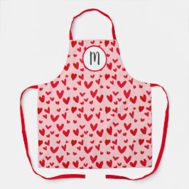 Valentines Red Pink Doodle Herz Muster Monogramm Schürze