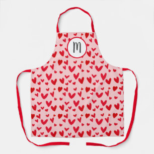 Valentines Red Pink Doodle Herz Muster Monogramm Schürze