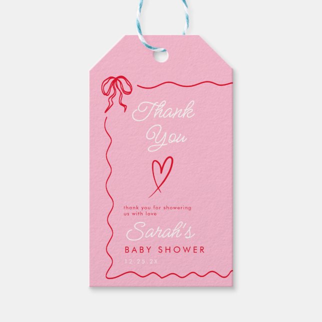 Valentines Rosa Red Baby Dusche Begrüßungszeichen Geschenkanhänger (Vorderseite)