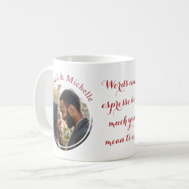 Valentines Round-Foto-Namen und Liebe-Zitat Rot Kaffeetasse