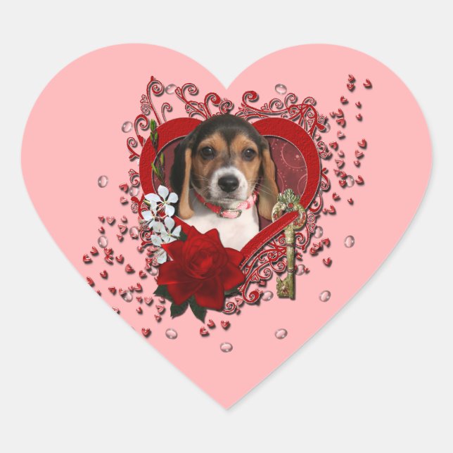 Valentines - Schlüssel zu meinem Herzen - Beagle W Herz-Aufkleber (Vorderseite)