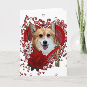 Valentines - Schlüssel zu meinem Herzen - Corgi -  Feiertagskarte