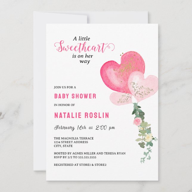 Valentines Sweetheart Baby Shower Einladung (Vorderseite)