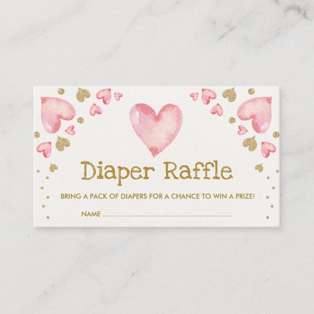 Valentines Sweetheart Diaper Raffle Pink Gold Begleitkarte (Vorderseite)