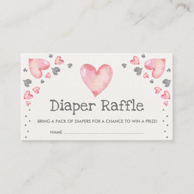 Valentines Sweetheart Diaper Raffle Pink Silver Begleitkarte (Vorderseite)
