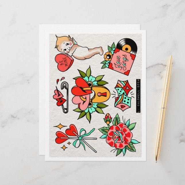 Valentines Tattoo Flash (Vorderseite/Rückseite Beispiel)