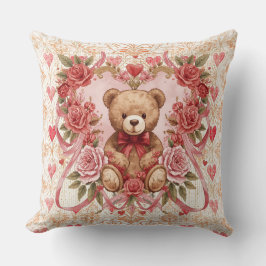 Valentine's ,Teddy Bear,Pink Love Heart and Flower Kissen