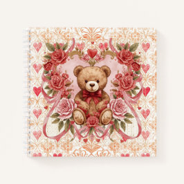 Valentine's ,Teddy Bear,Pink Love Heart and Flower Notizbuch