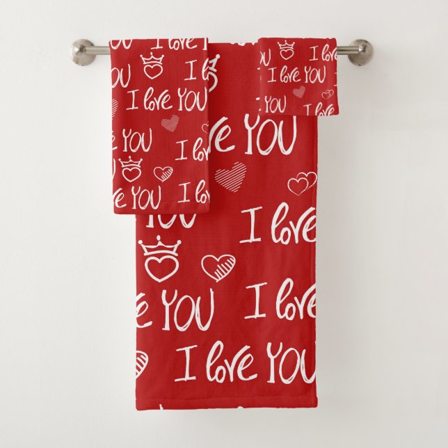 Valentine's Thema Red White I Liebe You Pattern Badhandtuch Set (Insitu)