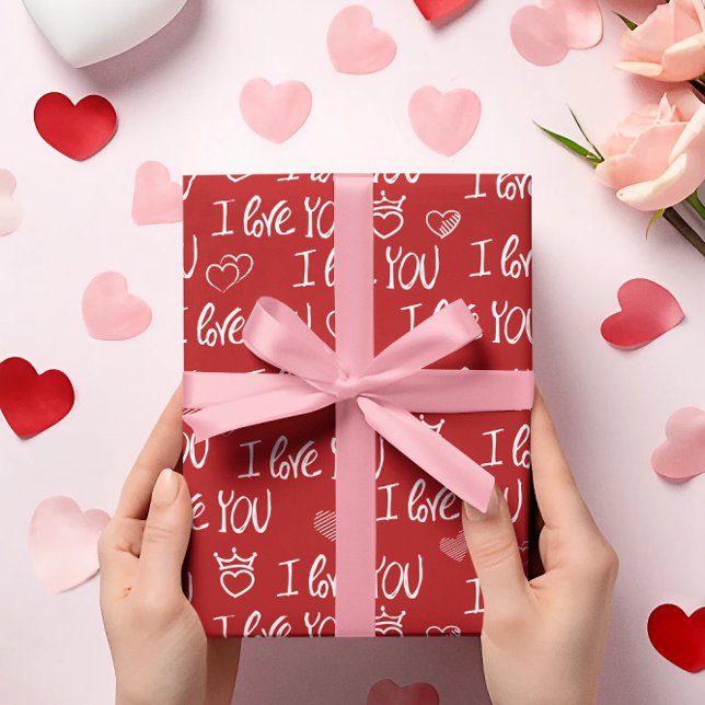 Valentine's Thema Red White I Liebe You Pattern Geschenkpapier (Von Creator hochgeladen)