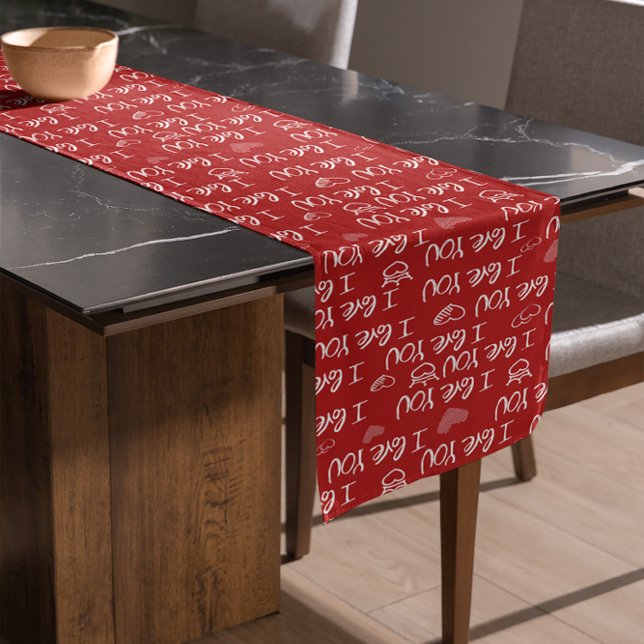 Valentine's Thema Red White I Liebe You Pattern Kurzer Tischläufer (Von Creator hochgeladen)